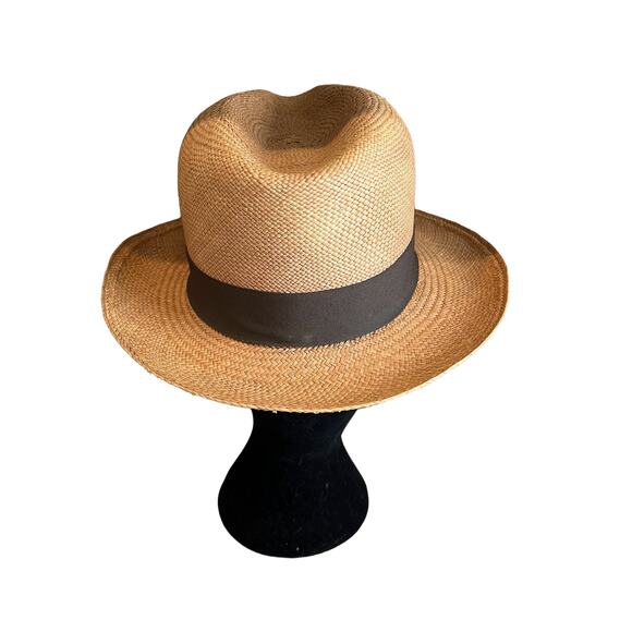 Montecristi Straw Fedora Hat Medium Brown - Picture 3 of 7